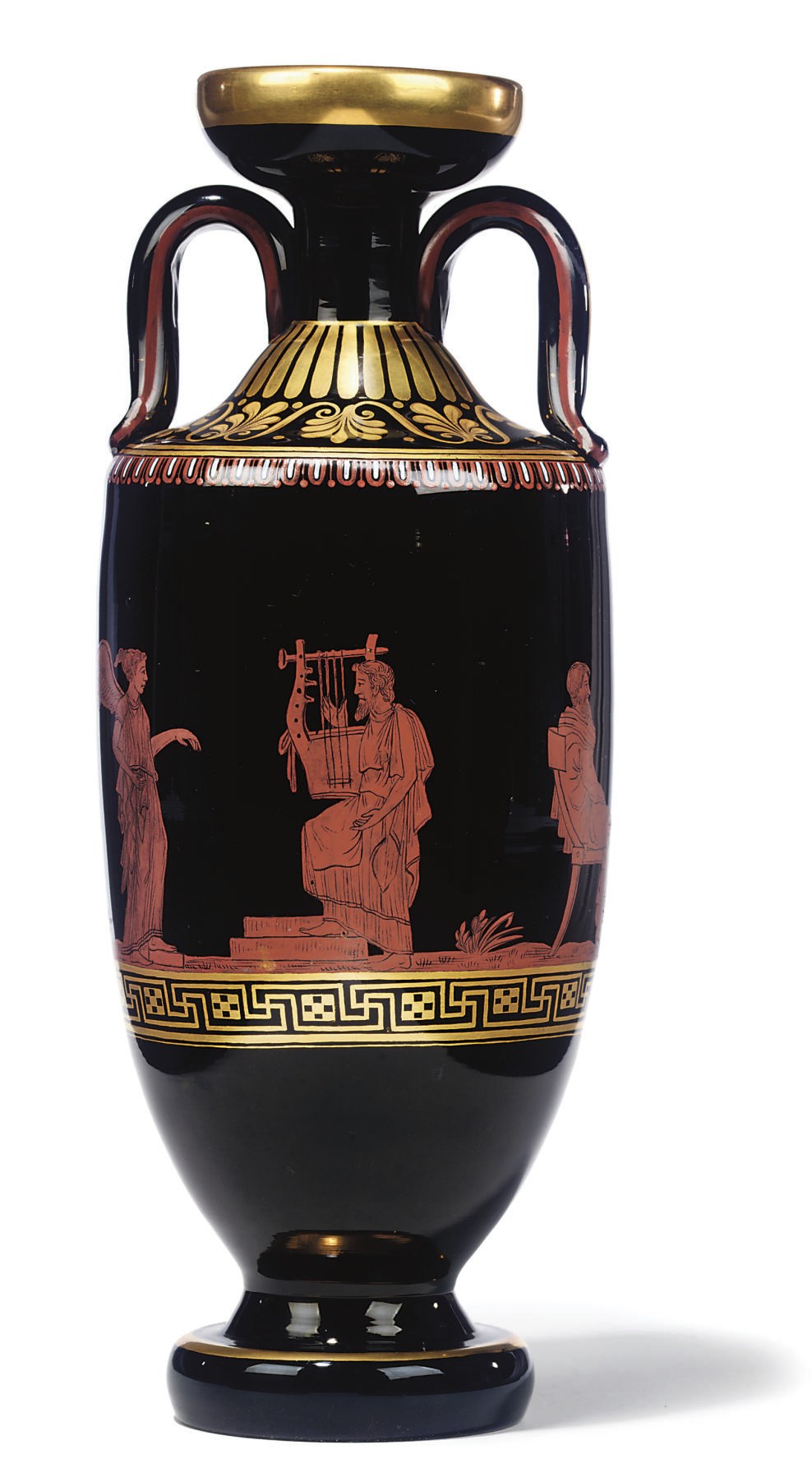 A RUSSIAN RED AND GILT-DECORATED BLACK SMALT GLASS VASE