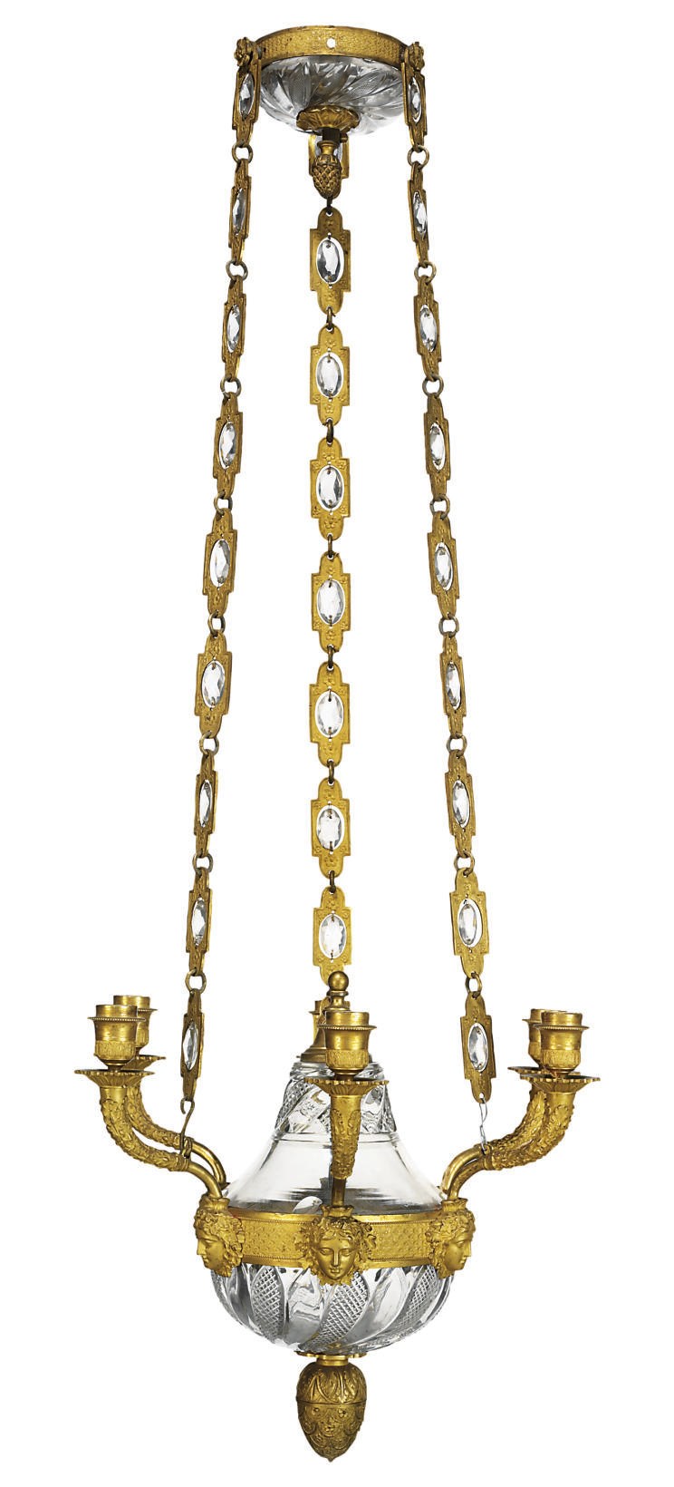 AN EMPIRE ORMOLU AND CUT-GLASS SIX-BRANCH CHANDELIER