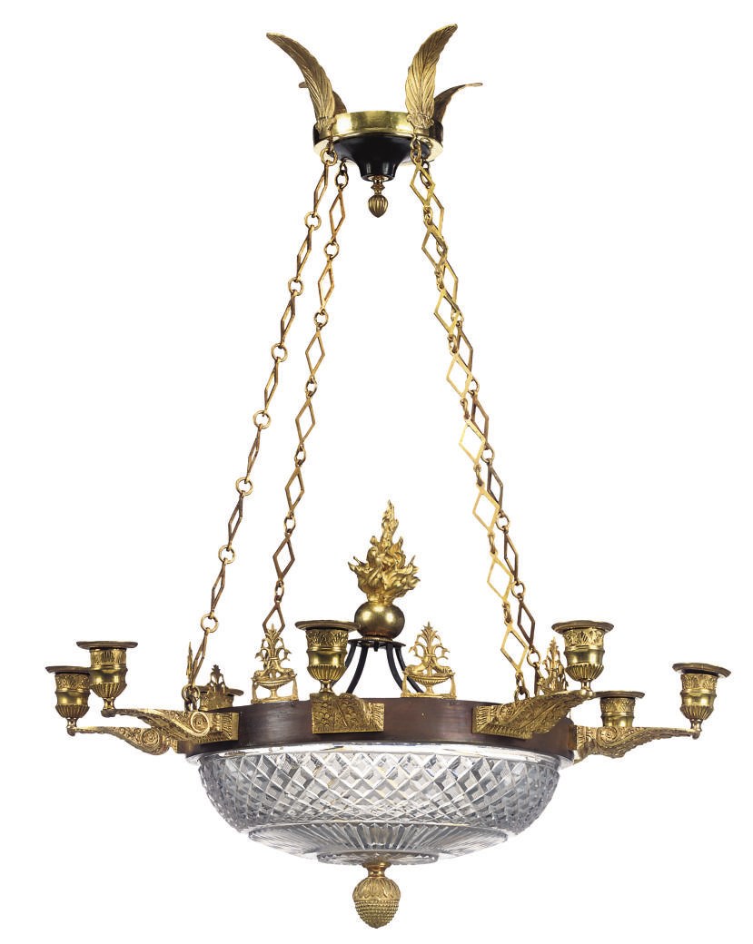 A RUSSIAN ORMOLU AND CUT-GLASS EIGHT-BRANCH CHANDELIER