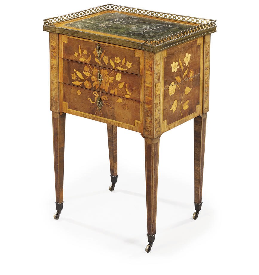 A LOUIS XVI ORMOLU-MOUNTED AMARANTH, SYCAMORE, WALNUT, TULIPWOOD AND MARQUETRY TABLE-A-ECRIRE