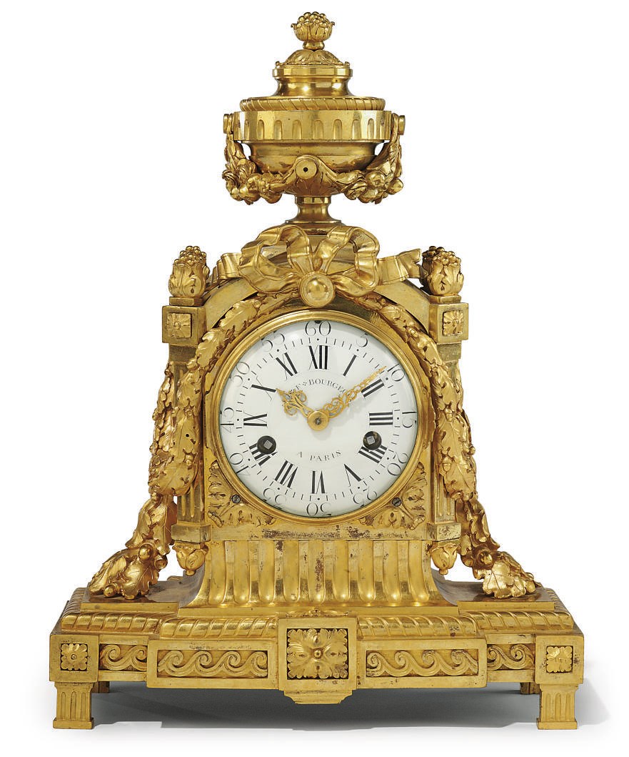 A LOUIS XVI ORMOLU STRIKING EIGHT DAY MANTEL CLOCK