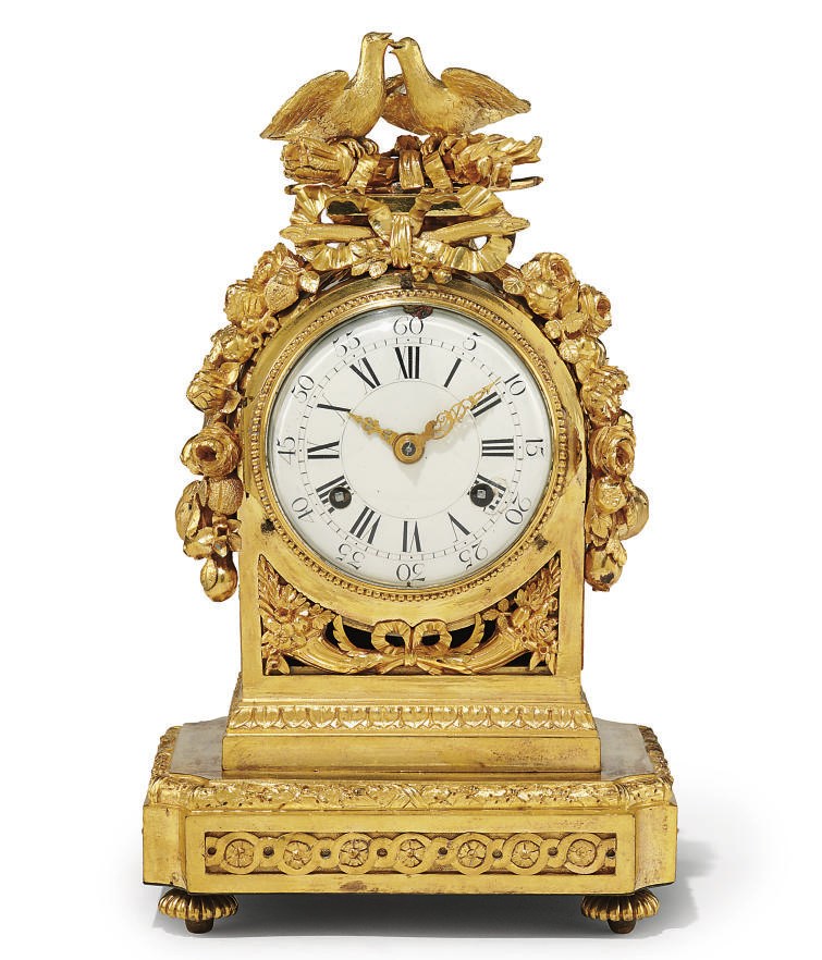 A LOUIS XVI ORMOLU EIGHT DAY STRIKING MANTEL CLOCK