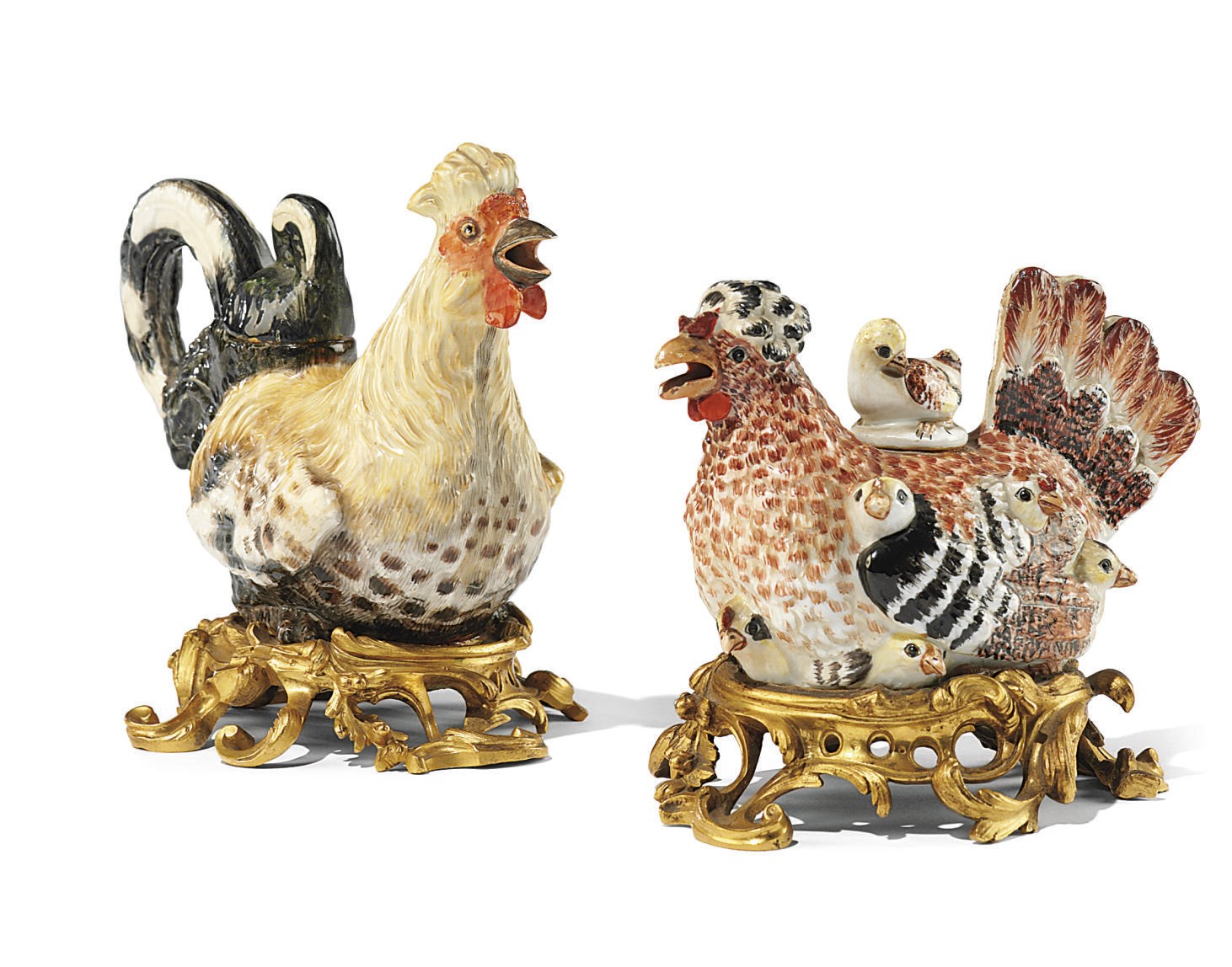 A PAIR OF LOUIS XVI ORMOLU-MOUNTED MEISSEN PORCELAIN TEAPOTS AND COVERS