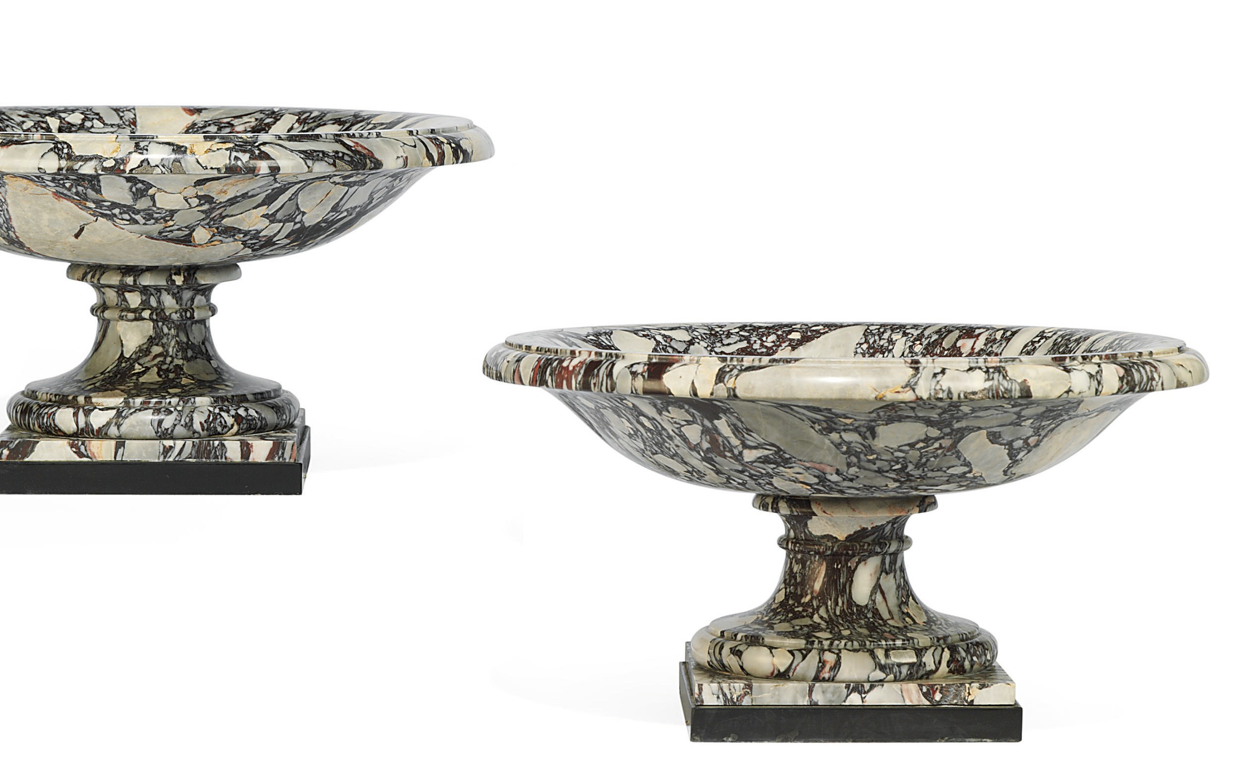 A PAIR OF ITALIAN BRECCIA DI SERAVEZZA ANTICA MARBLE TAZZE