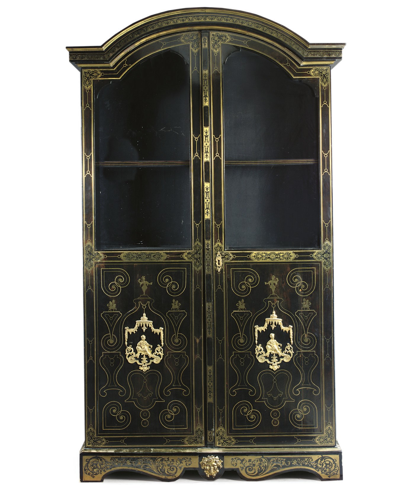 A LOUIS XIV ORMOLU-MOUNTED BRASS-INLAID EBONISED BOOKCASE