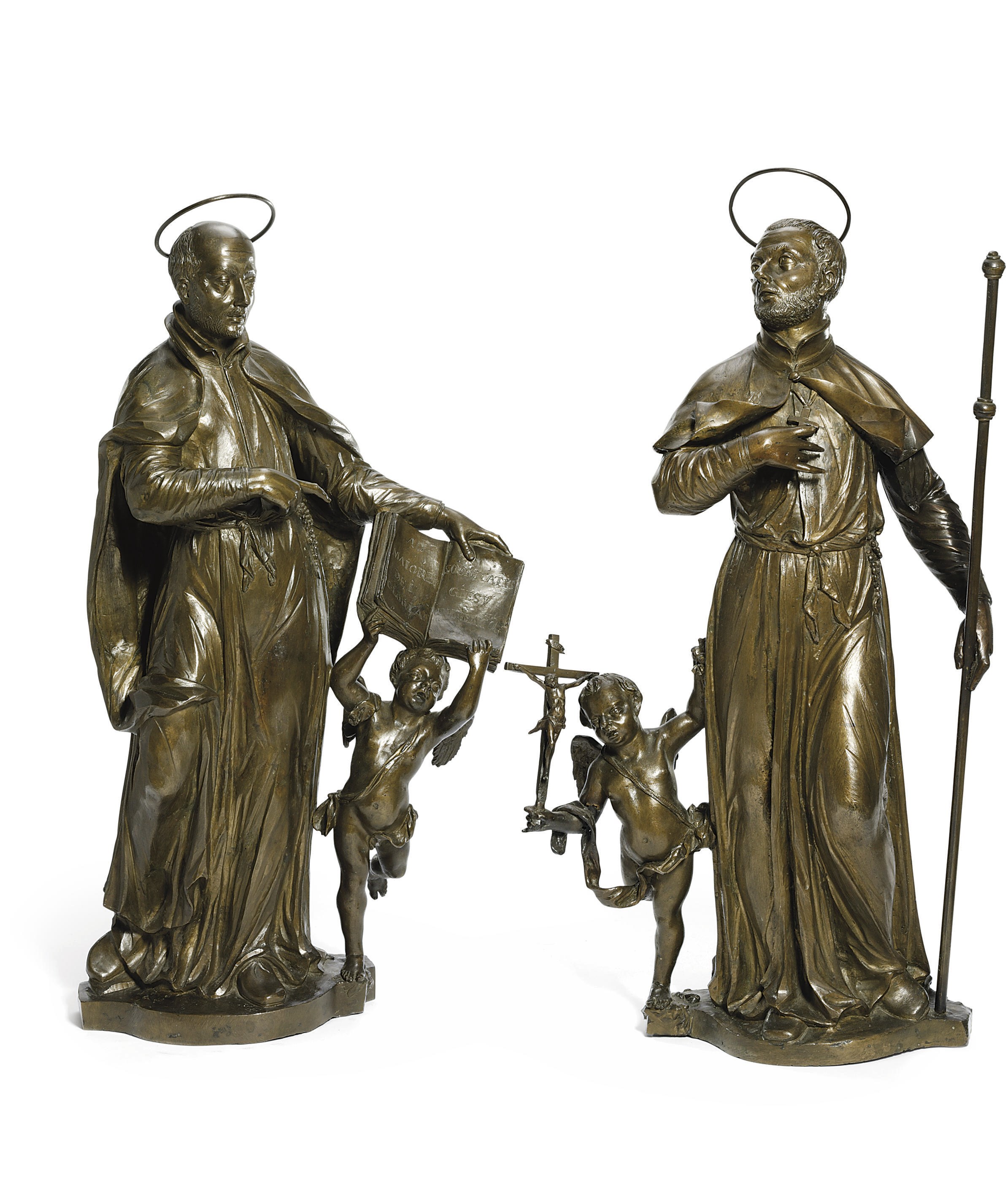A PAIR OF BRONZE FIGURES OF SS. IGNATIUS LOYOLA AND FRANCIS XAVIER