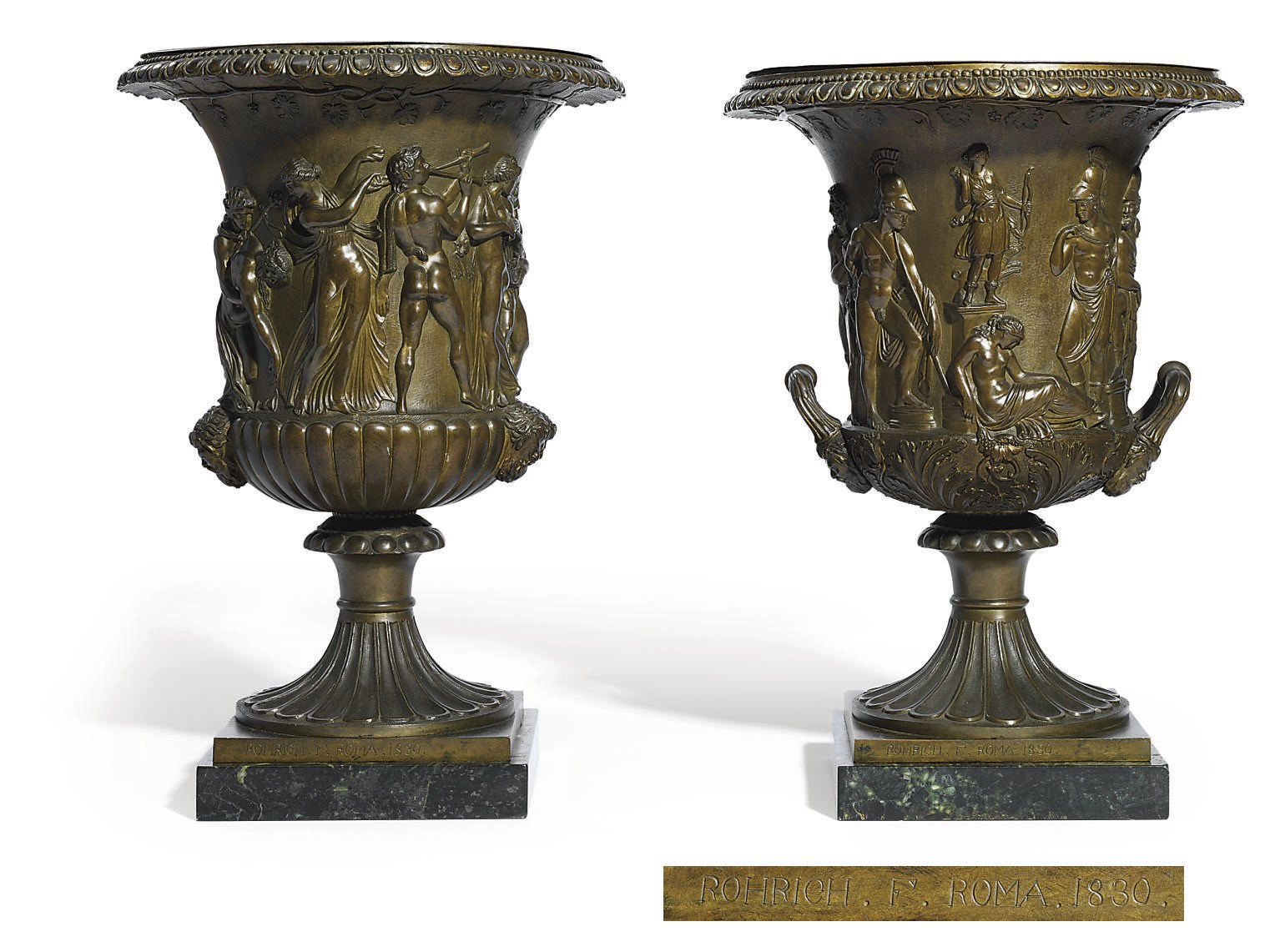 A PAIR OF BRONZE MODELS OF THE BORGHESE AND MEDICI VASES