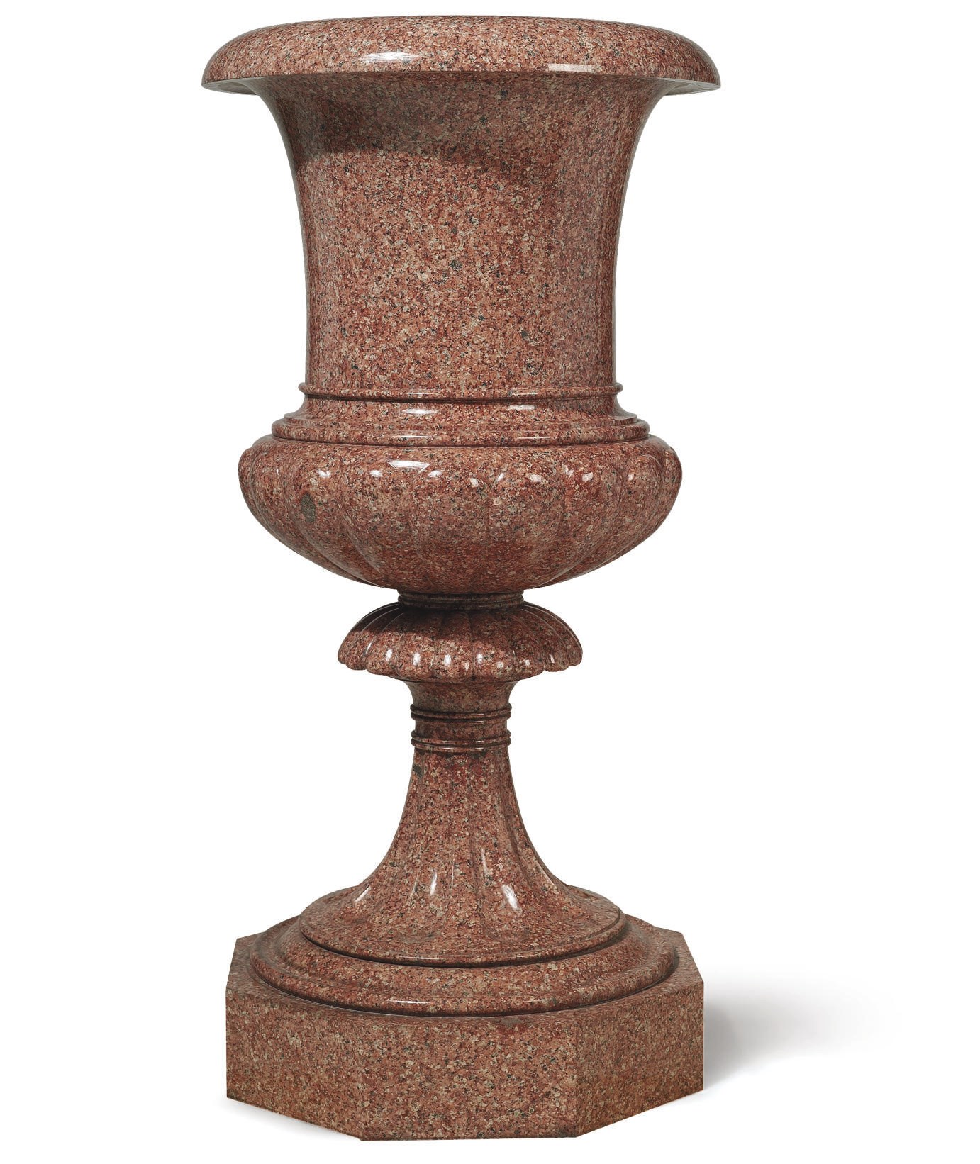 A SWEDISH PINK GRANITE VASE OF MONUMENTAL SIZE