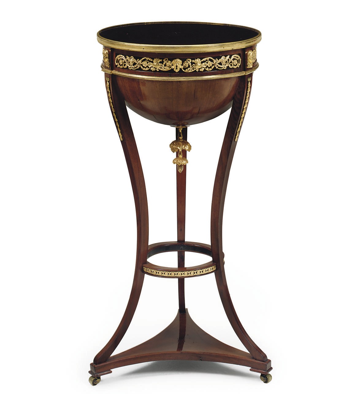A RUSSIAN ORMOLU, BRONZED, MAHOGANY AND AMETHYST GLASS WORK-TABLE