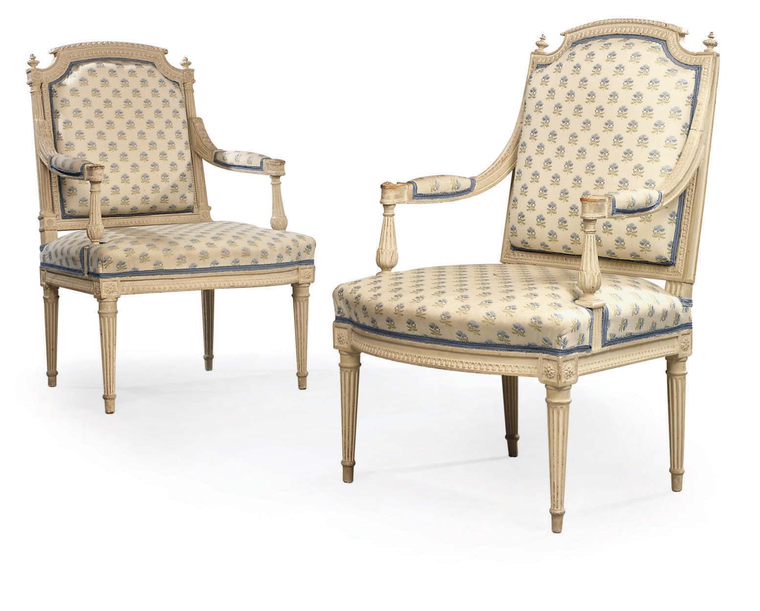 A PAIR OF LOUIS XVI GRIS TRIANON-PAINTED FAUTEUILS