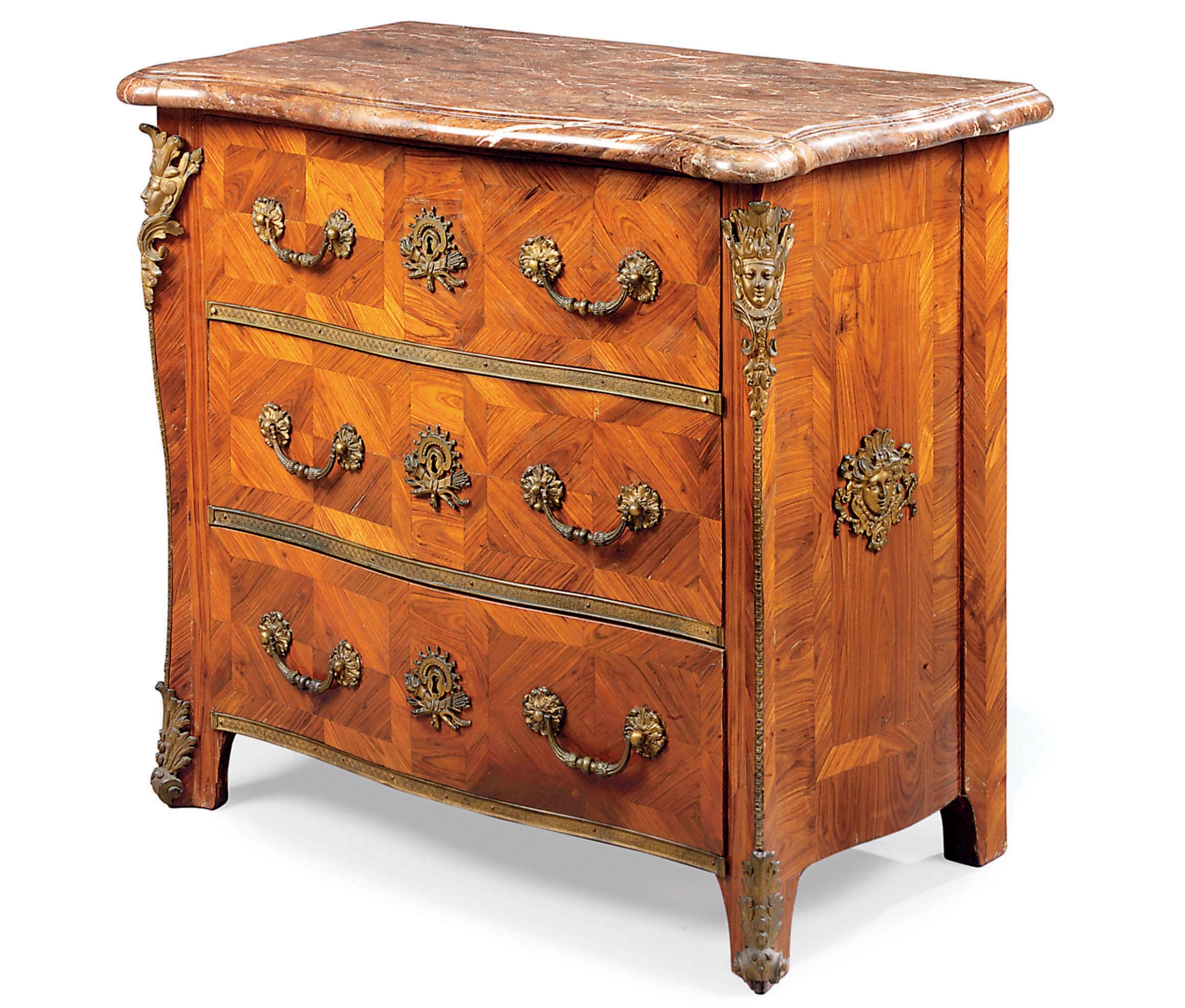 A REGENCE ORMOLU-MOUNTED KINGWOOD SERPENTINE COMMODE