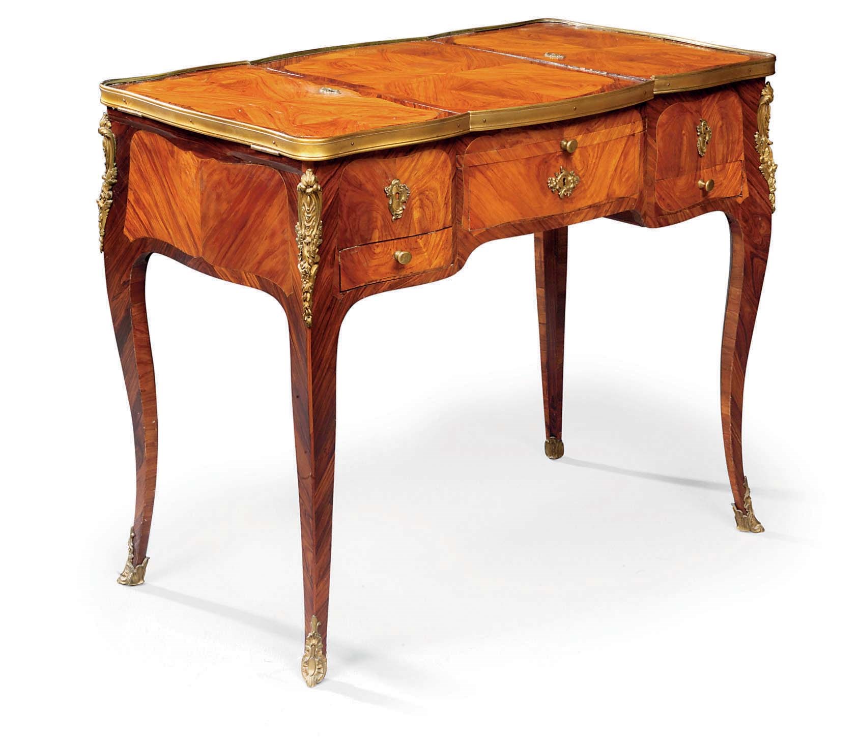 A LOUIS XV ORMOLU-MOUNTED TULIPWOOD, KINGWOOD AND AMARANTH COIFFEUSE
