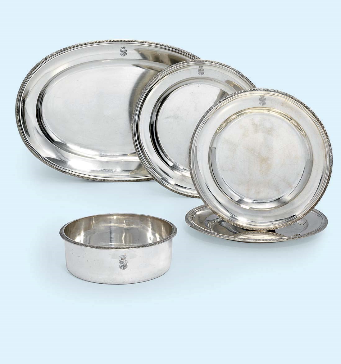 FIVE AUSTRIAN SILVER SERVING DISHES