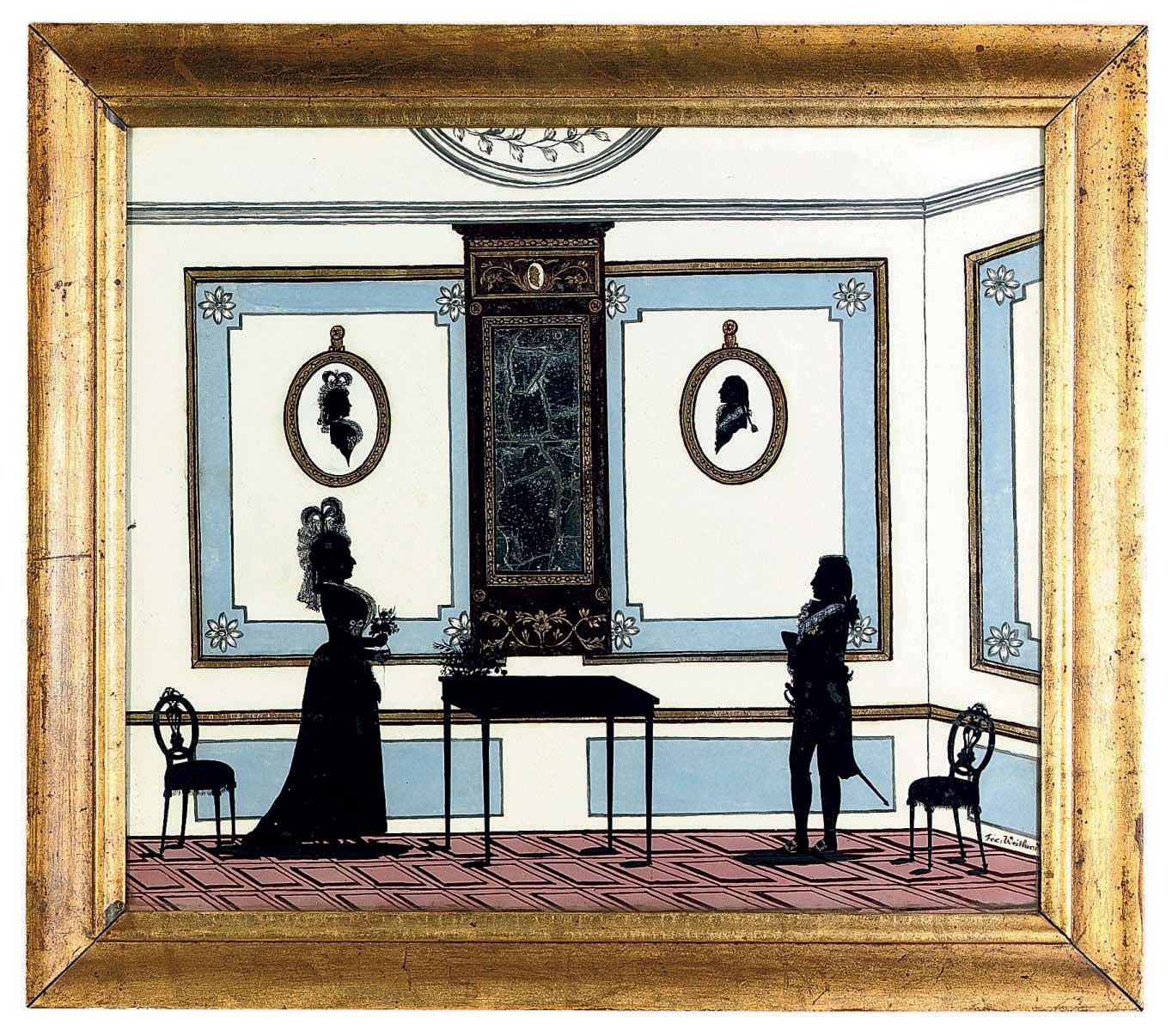 A DANISH SILHOUETTE PAINTING-ON-GLASS