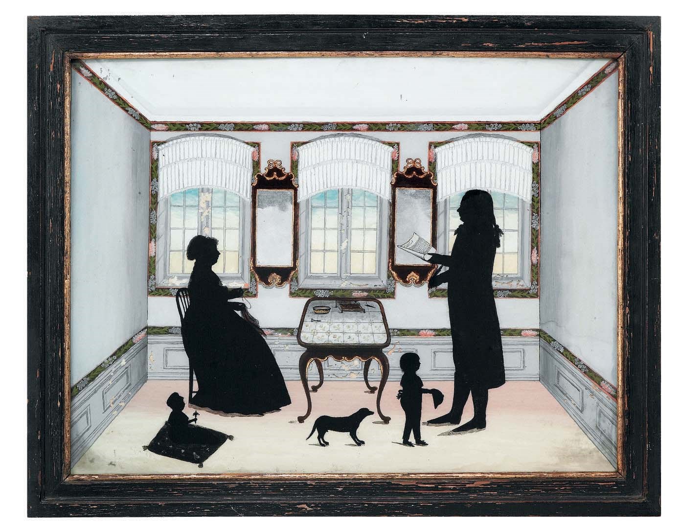 A DANISH SILHOUETTE PAINTING-ON-GLASS