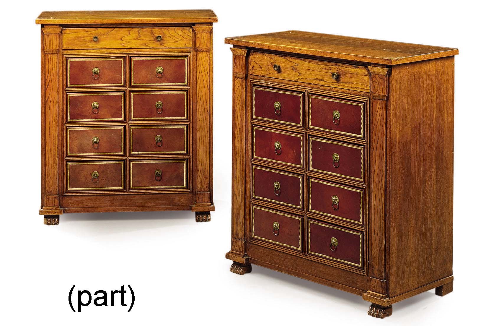 A PAIR OF CHARLES X-STYLE OAK LOW CARTONNIER CHESTS