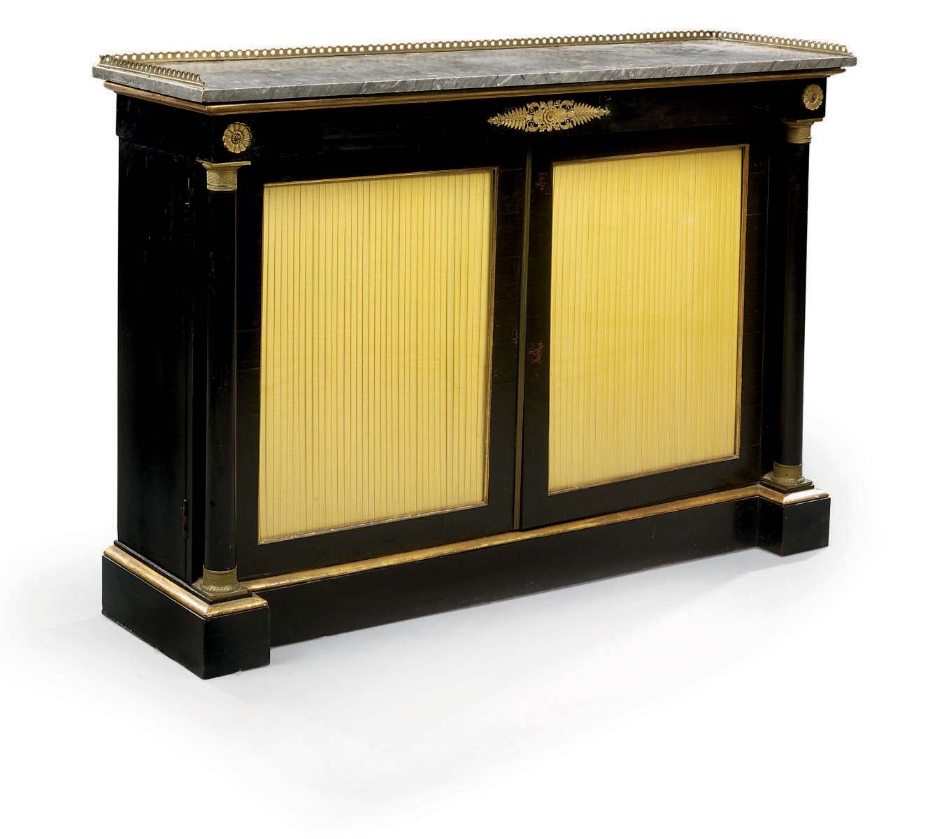 A REGENCY ORMOLU-MOUNTED EBONISED AND PARCEL-GILT SIDE CABINET