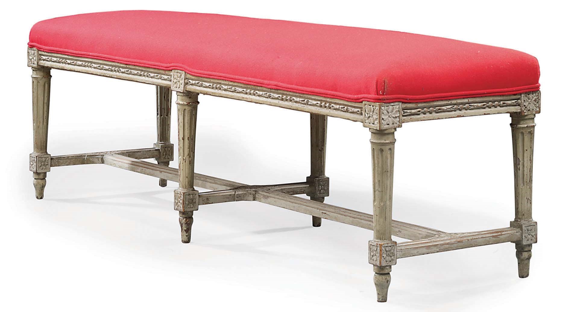 A LOUIS XVI GREY-PAINTED BANQUETTE