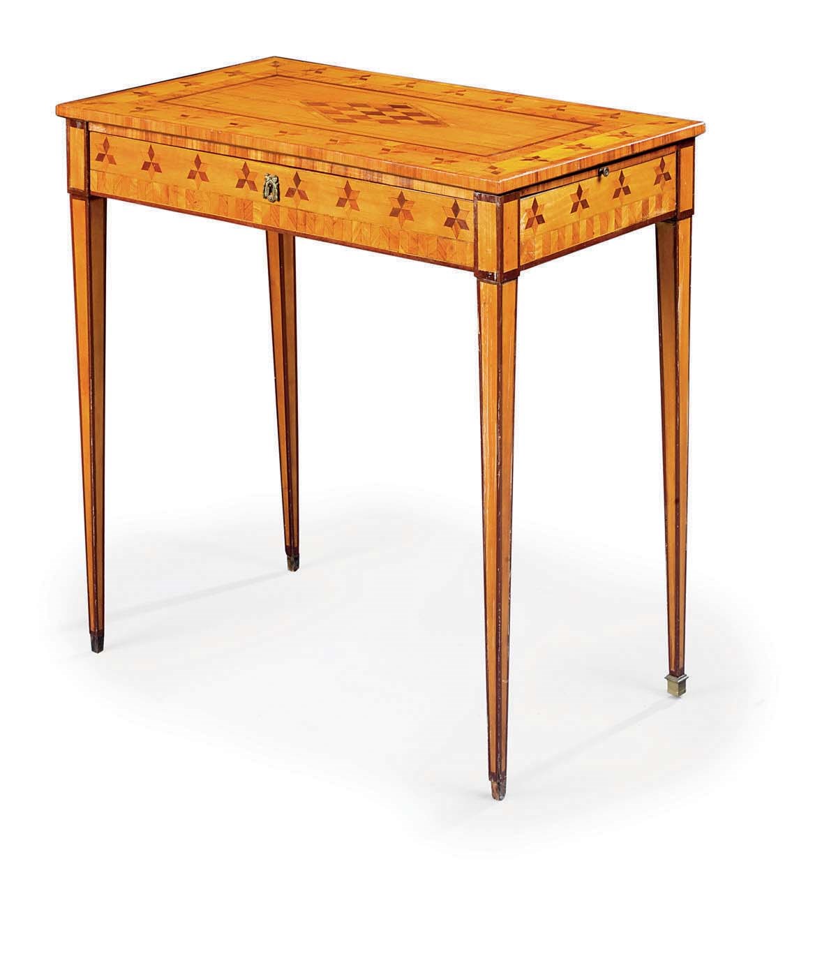 A LOUIS XVI SATINWOOD, TULIPWOOD, AMARANTH AND MARQUETRY SIDE TABLE
