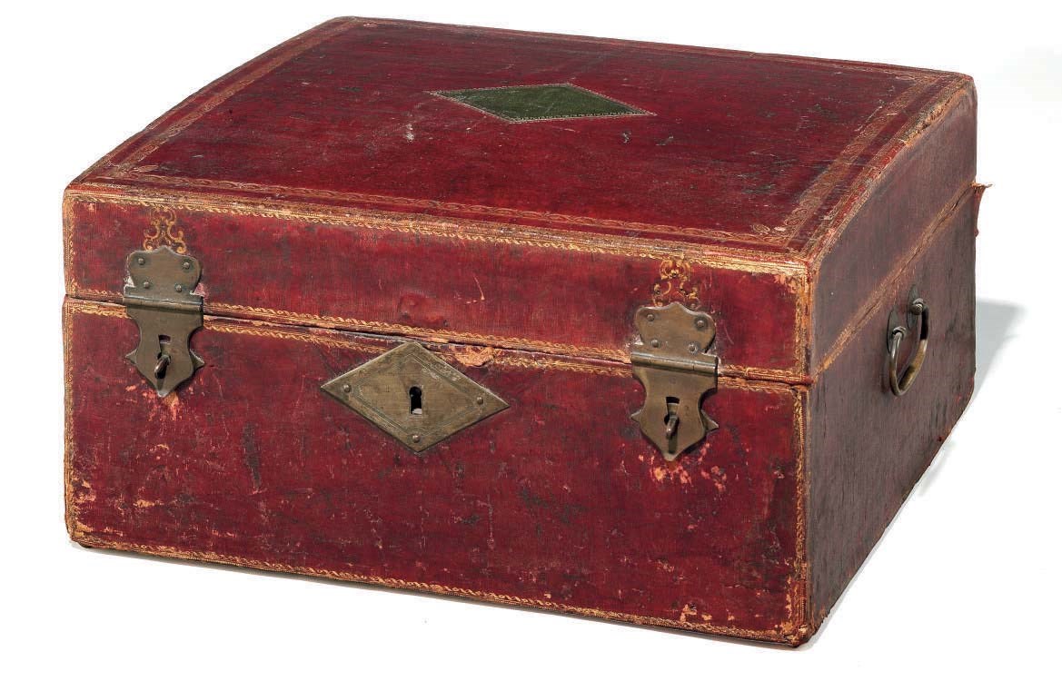A LATE LOUIS XVI GILT-TOOLED DARK RED LEATHER DOCUMENT BOX