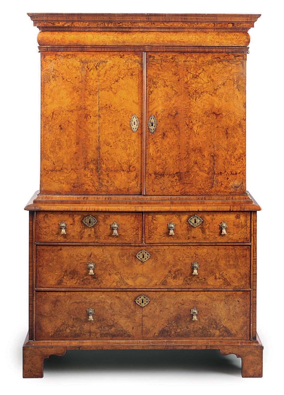 A GEORGE I WALNUT AND BURR-WALNUT CABINET-ON-CHEST
