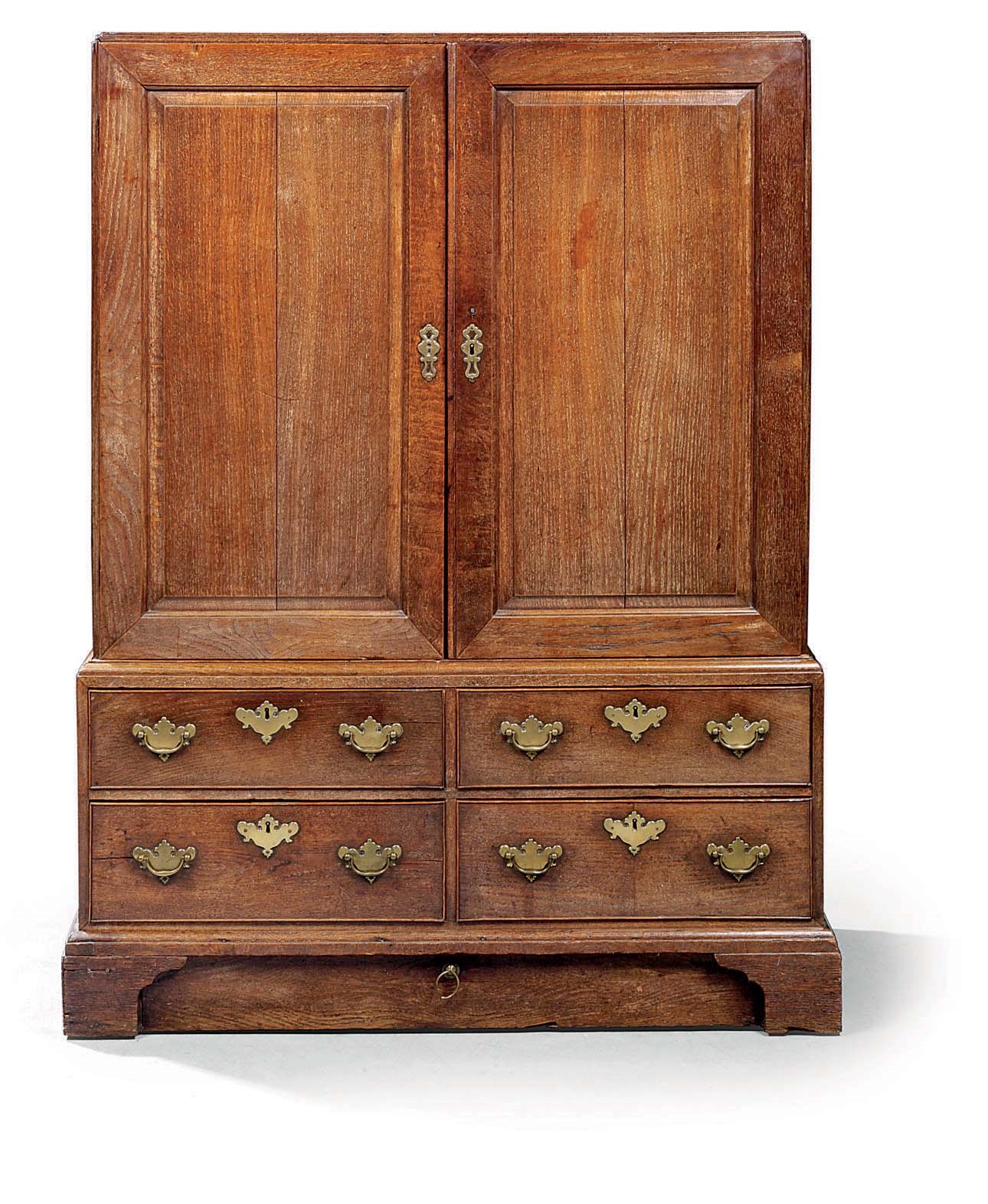 A GEORGE II OAK CLOTHES-PRESS