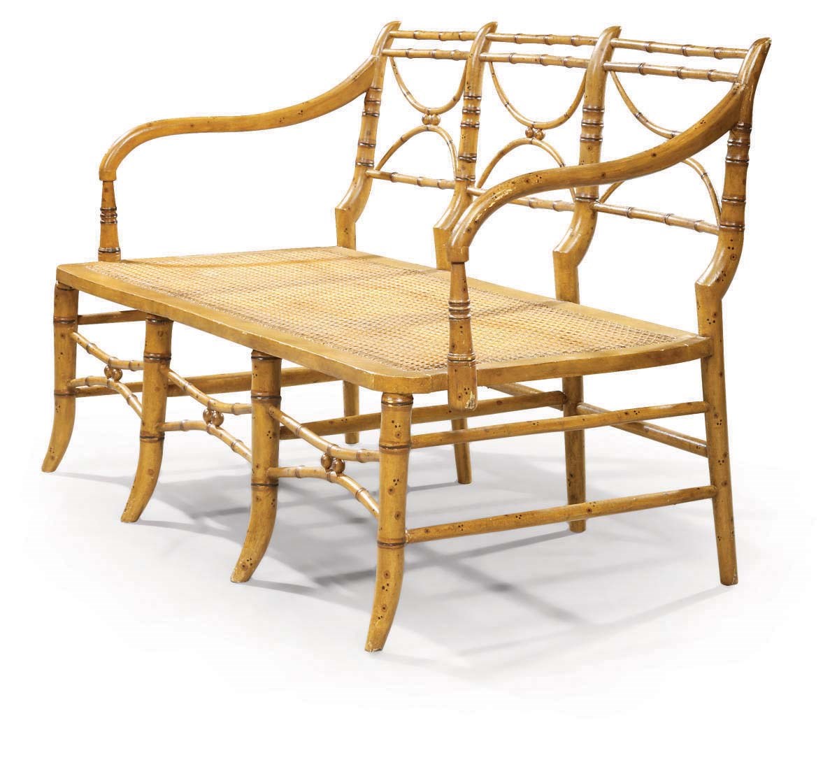 A REGENCY SIMULATED BAMBOO SETTEE