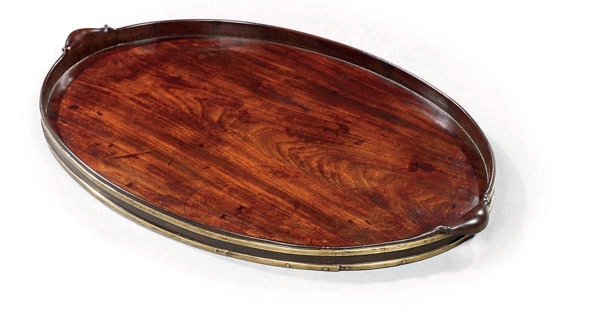 A GEORGE III BRASS-BOUND MAHOGANY TRAY