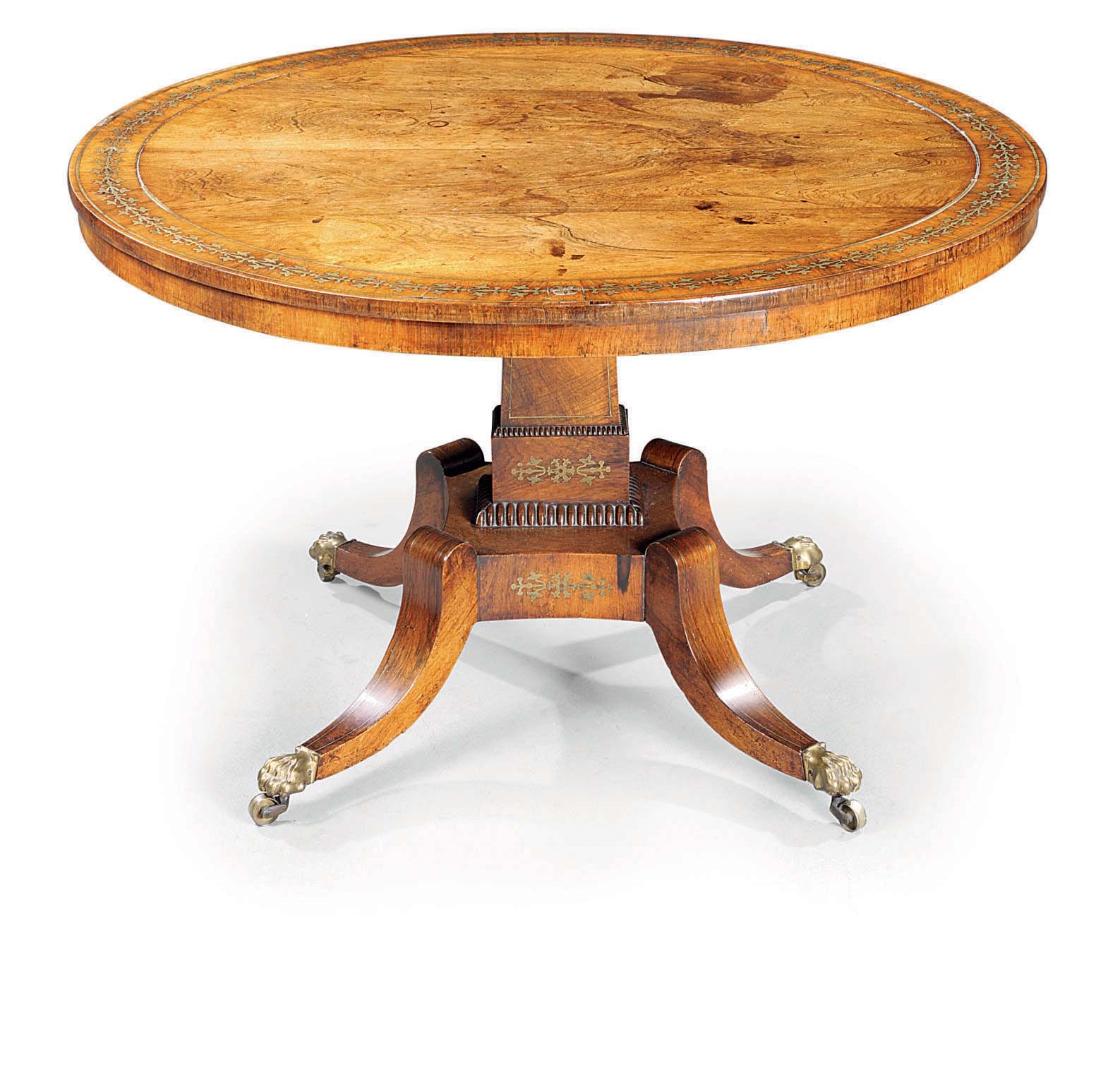 A REGENCY BRASS-INLAID ROSEWOOD BREAKFAST-TABLE