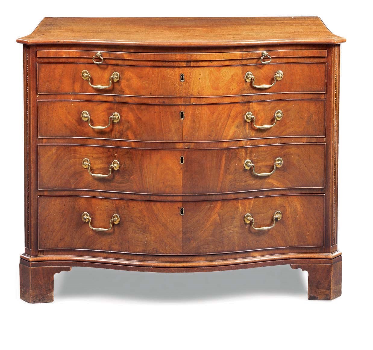 A GEORGE III MAHOGANY SERPENTINE CHEST