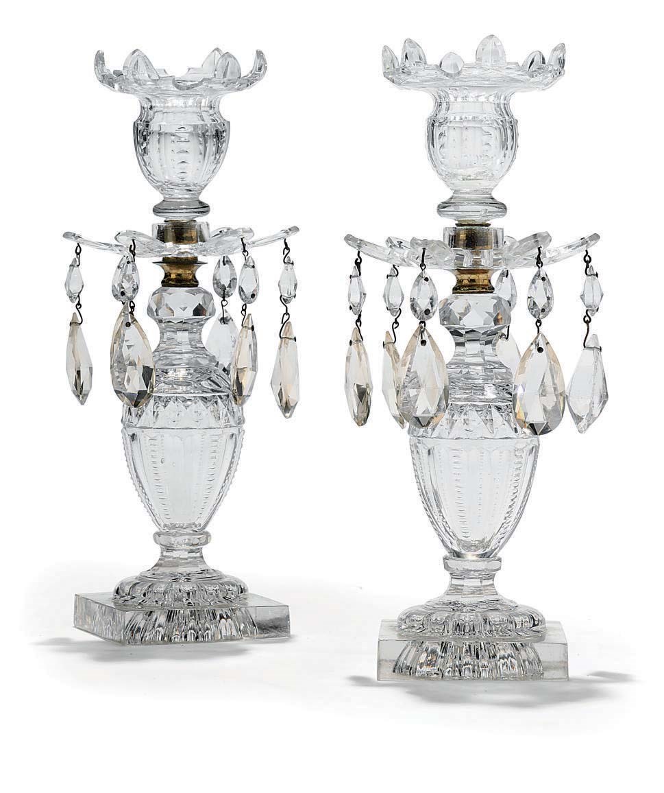 A PAIR OF GEORGE III CUT-GLASS CANDLESTICKS