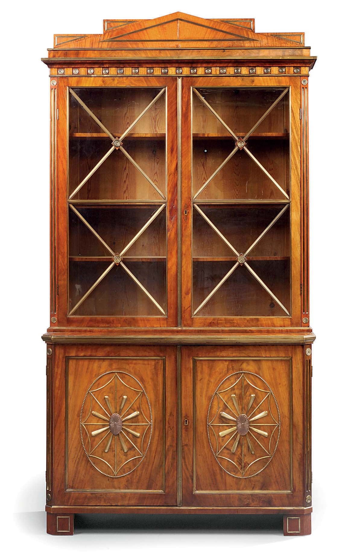A RUSSIAN BRASS-MOUNTED MAHOGANY BIBLIOTHEQUE