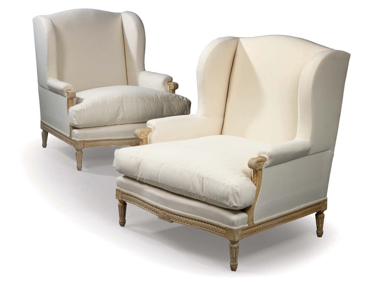 A PAIR OF FRENCH BEECHWOOD BERGERES A OREILLES