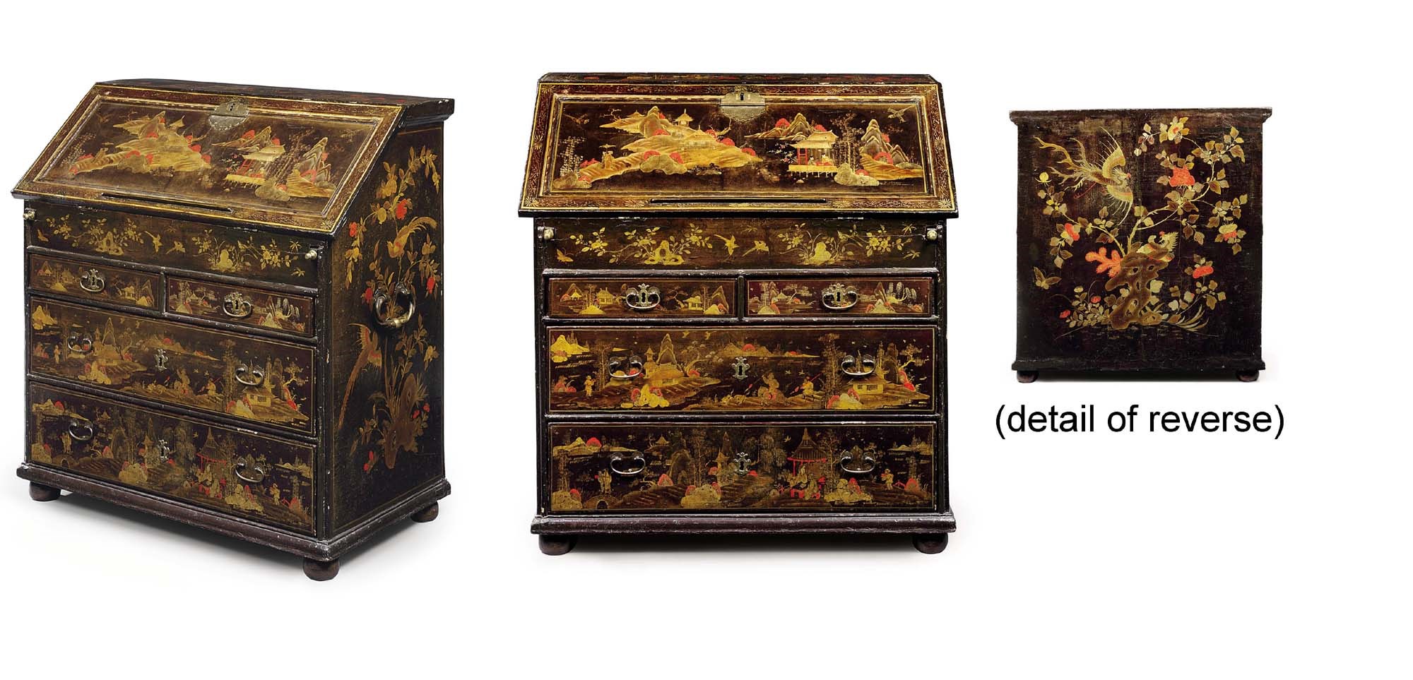 A CHINESE EXPORT BLACK, GILT AND RED-LACQUERED BUREAU