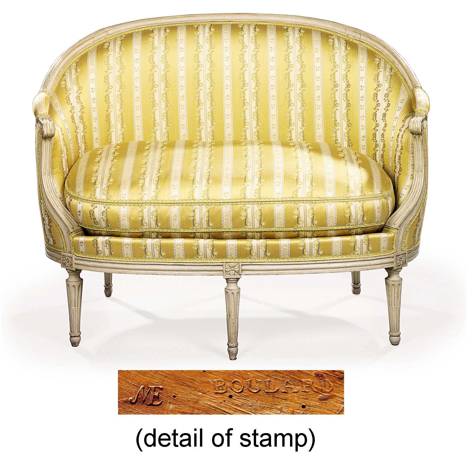 A LOUIS XVI GREY-PAINTED CANAPE EN CORBEILLE