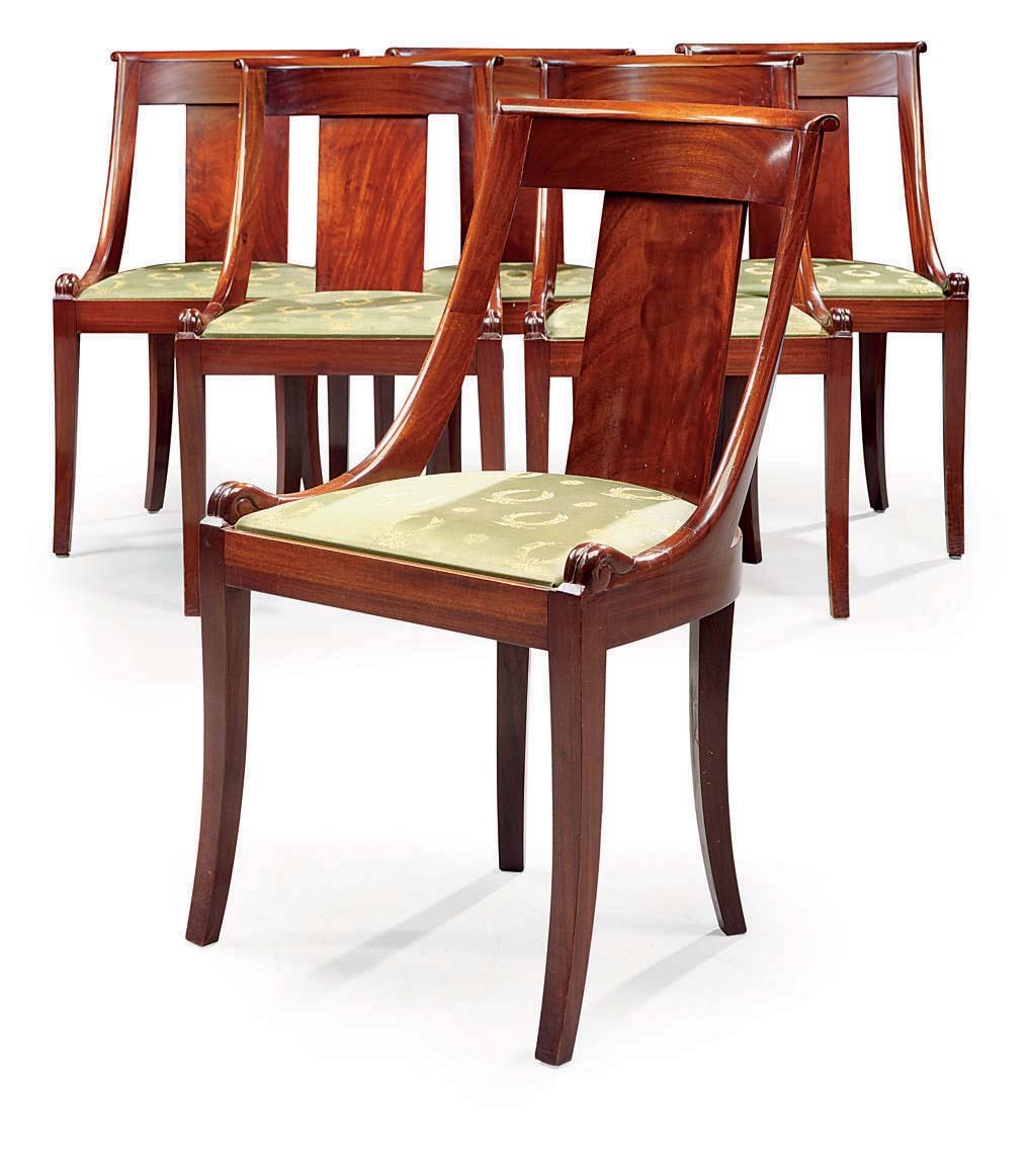 A SUITE OF SIX FRENCH MAHOGANY DINING-CHAIRS