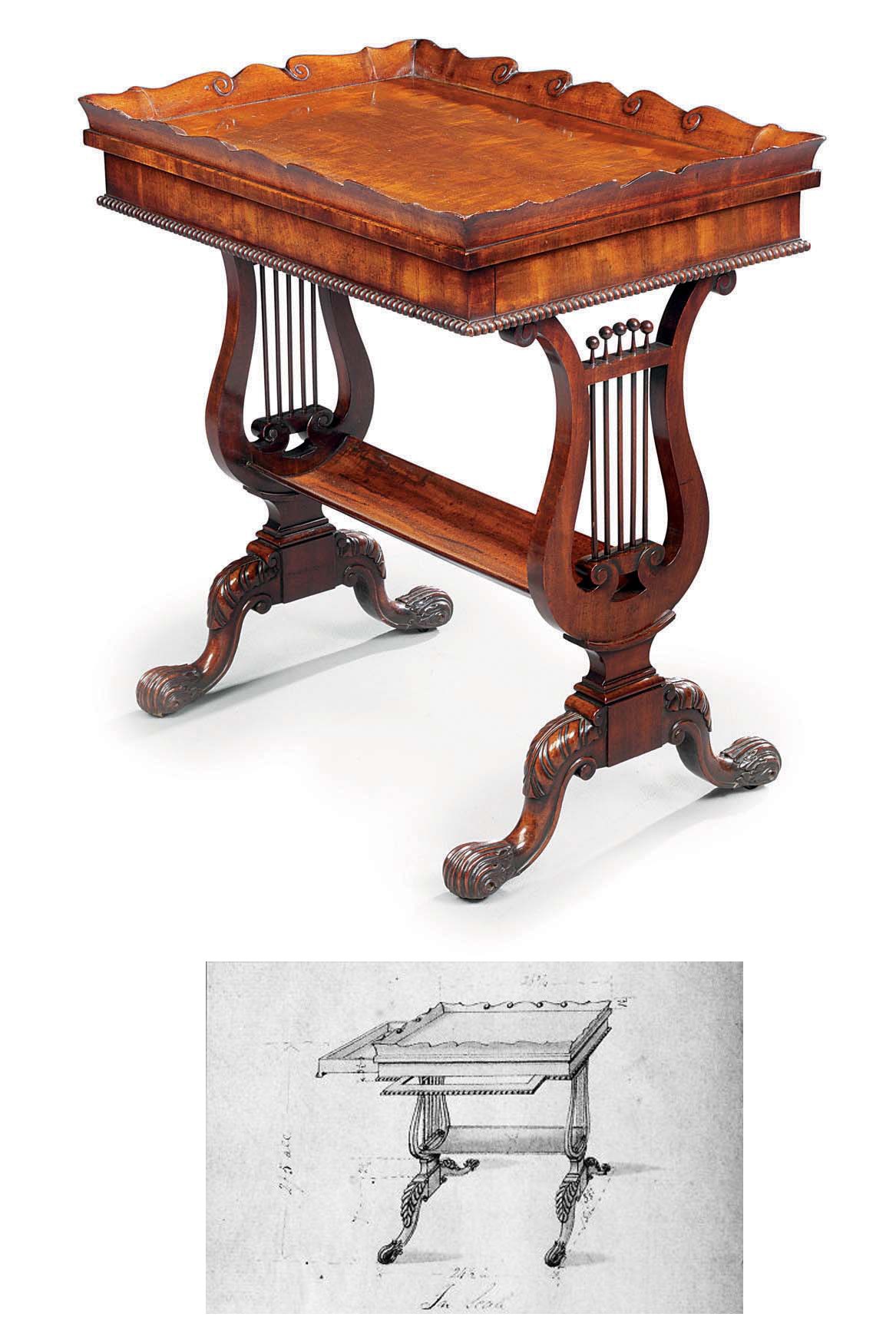 A GEORGE IV MAHOGANY TRAY-TOP WORK-TABLE