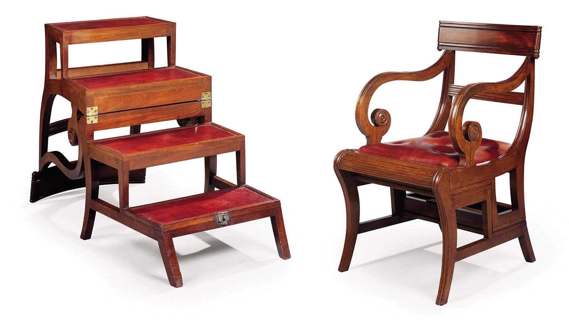 A REGENCY MAHOGANY METAMORPHIC LIBRARY ARMCHAIR