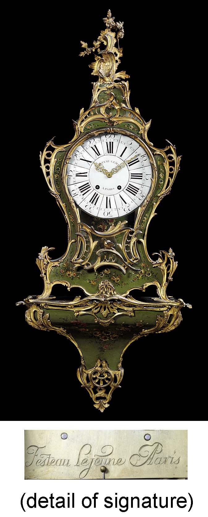 A FRENCH ORMOLU-MOUNTED VERNIS MARTIN STRIKING BRACKET CLOCK