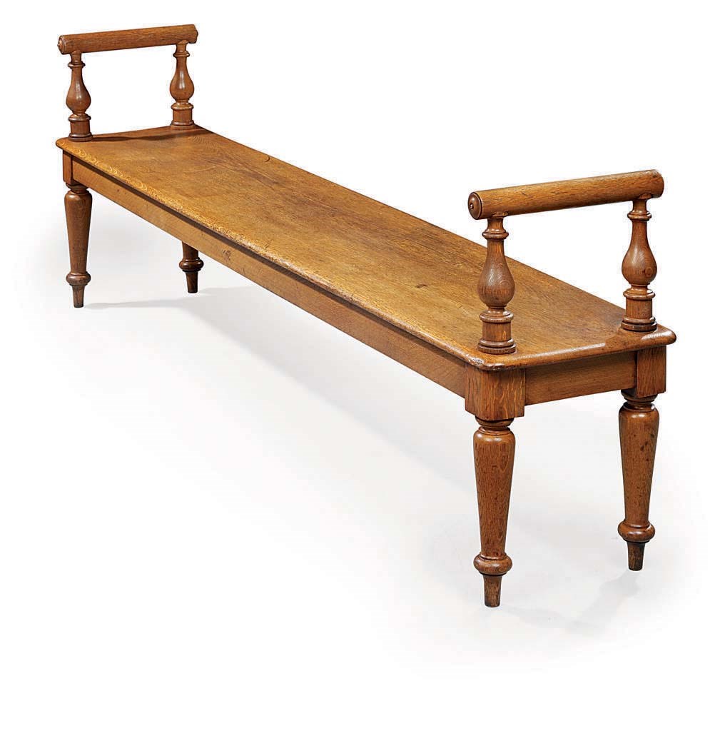 AN EARLY VICTORIAN OAK HALL BENCH