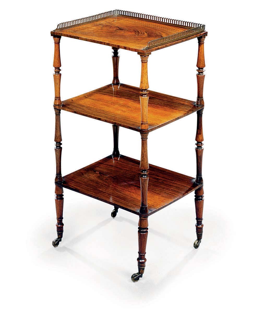 A GEORGE IV ORMOLU-MOUNTED ROSEWOOD THREE-TIER ETAGERE