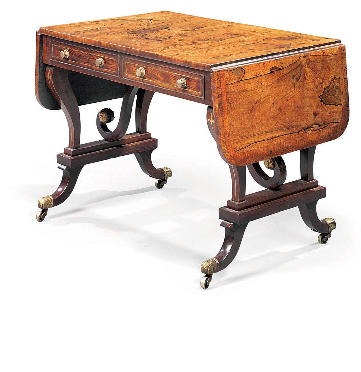 A REGENCY BRASS-INLAID ROSEWOOD AND SIMULATED ROSEWOOD SOFA TABLE