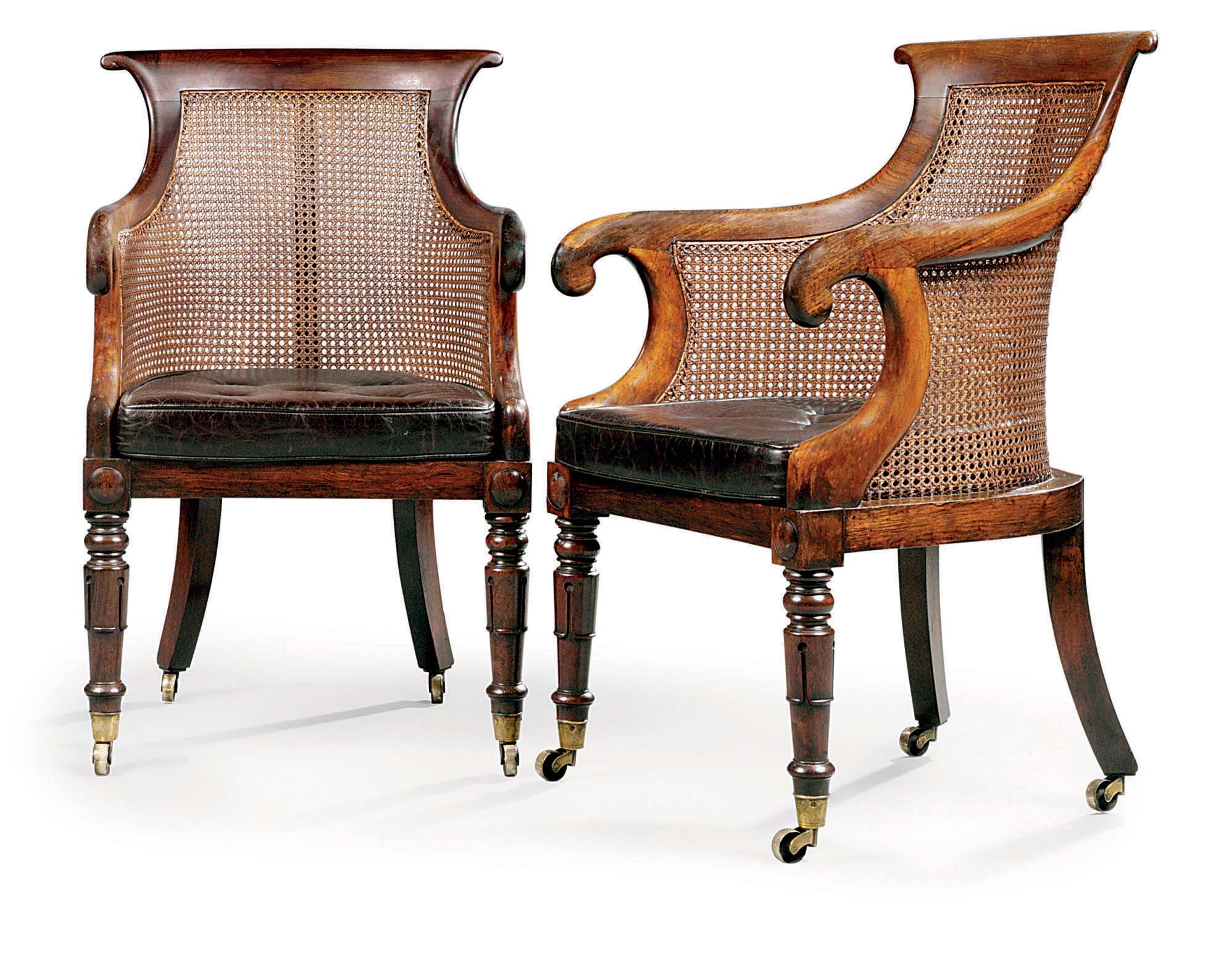 A PAIR OF REGENCY ROSEWOOD BERGERES