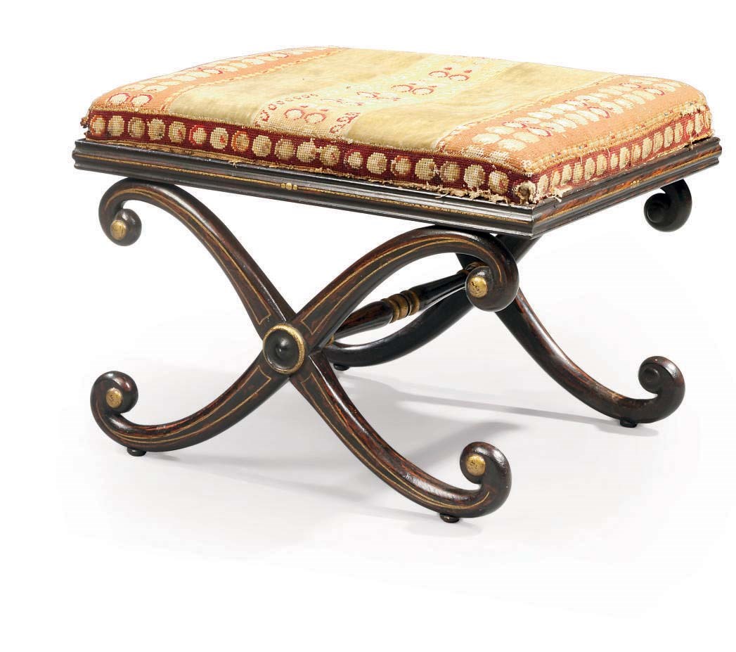 A REGENCY SIMULATED-ROSEWOOD AND PARCEL-GILT X-FRAME STOOL