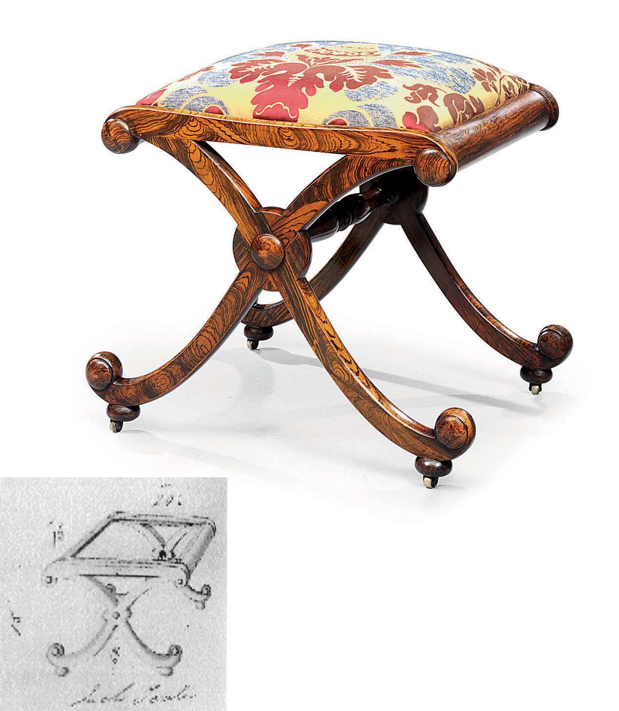 A REGENCY SIMULATED ROSEWOOD X-FRAME STOOL