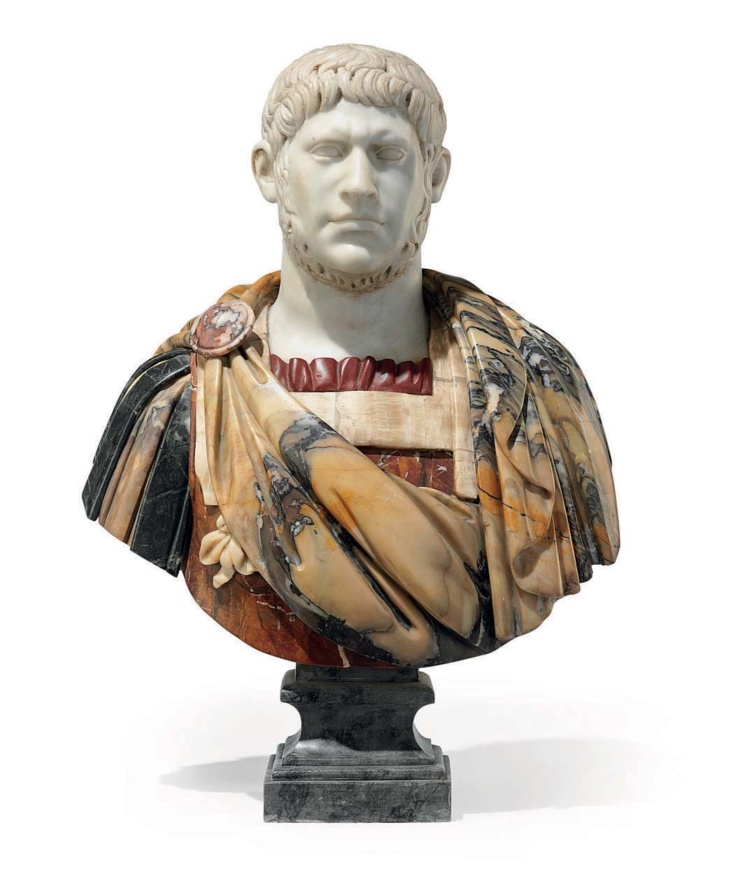 A POLYCHROME MARBLE BUST OF A ROMAN EMPEROR