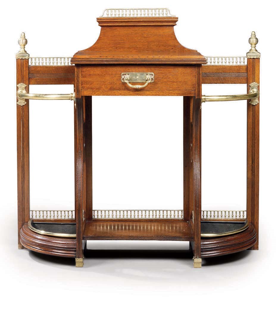 A LATE VICTORIAN BRASS-MOUNTED OAK HALL STAND