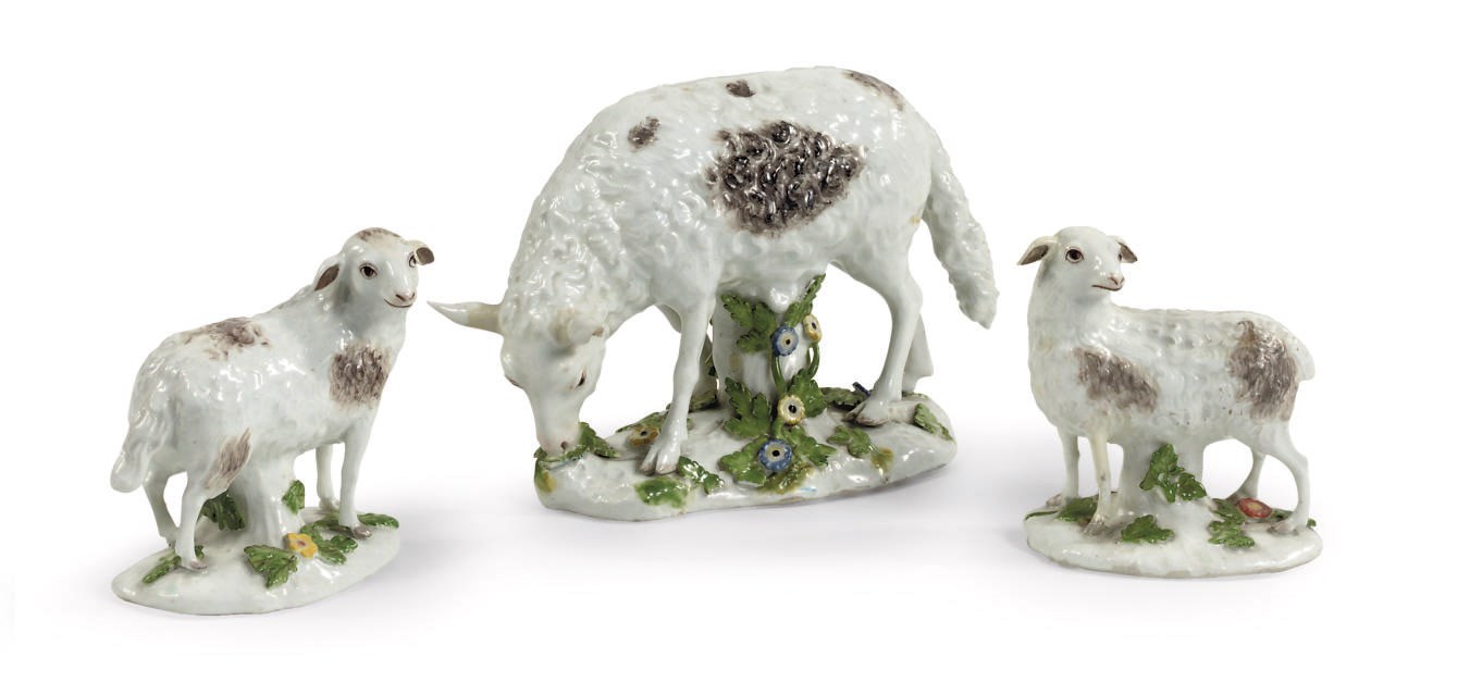 Three Meissen porcelain models of sheep
