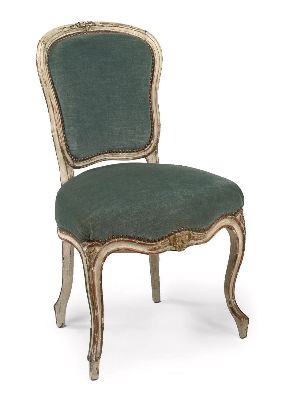 A pair of Louis XV parcel-gilt and white painted side chairs