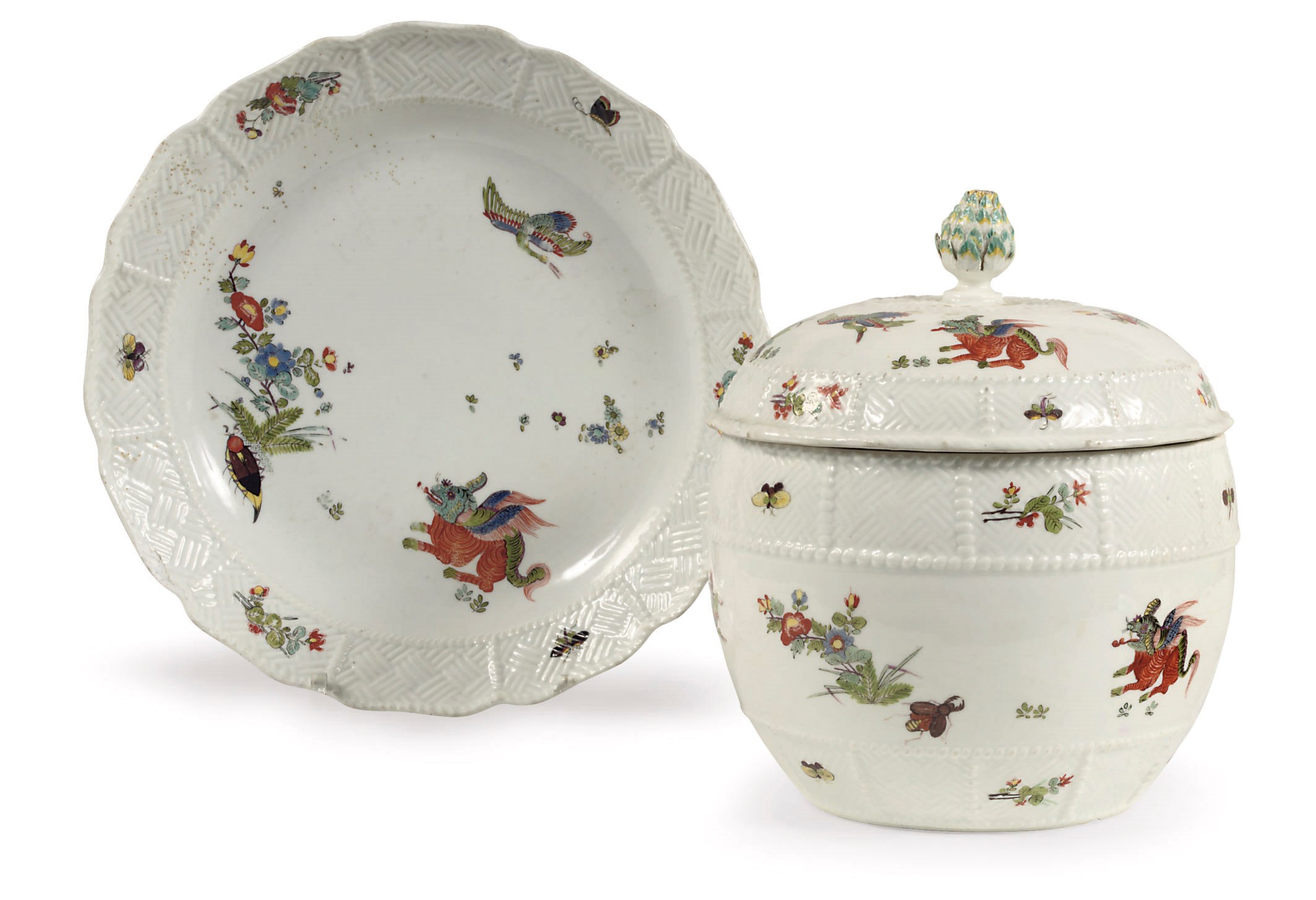 A Meissen Kakiemon tureen, cover and stand